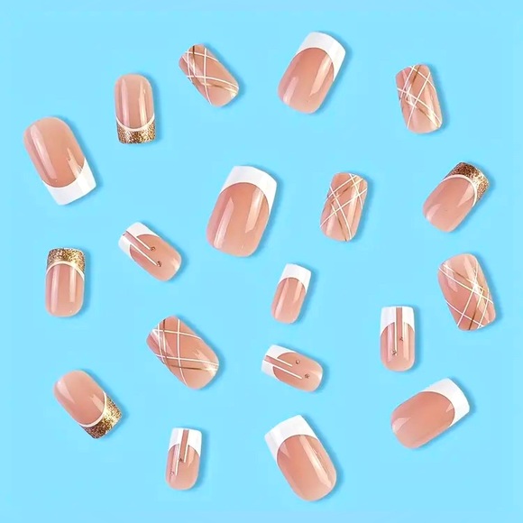 24pcs White French Tip Press On Nails/1pc Handheld Portable Led Nail Lamps Pen - Picture 3 of 15